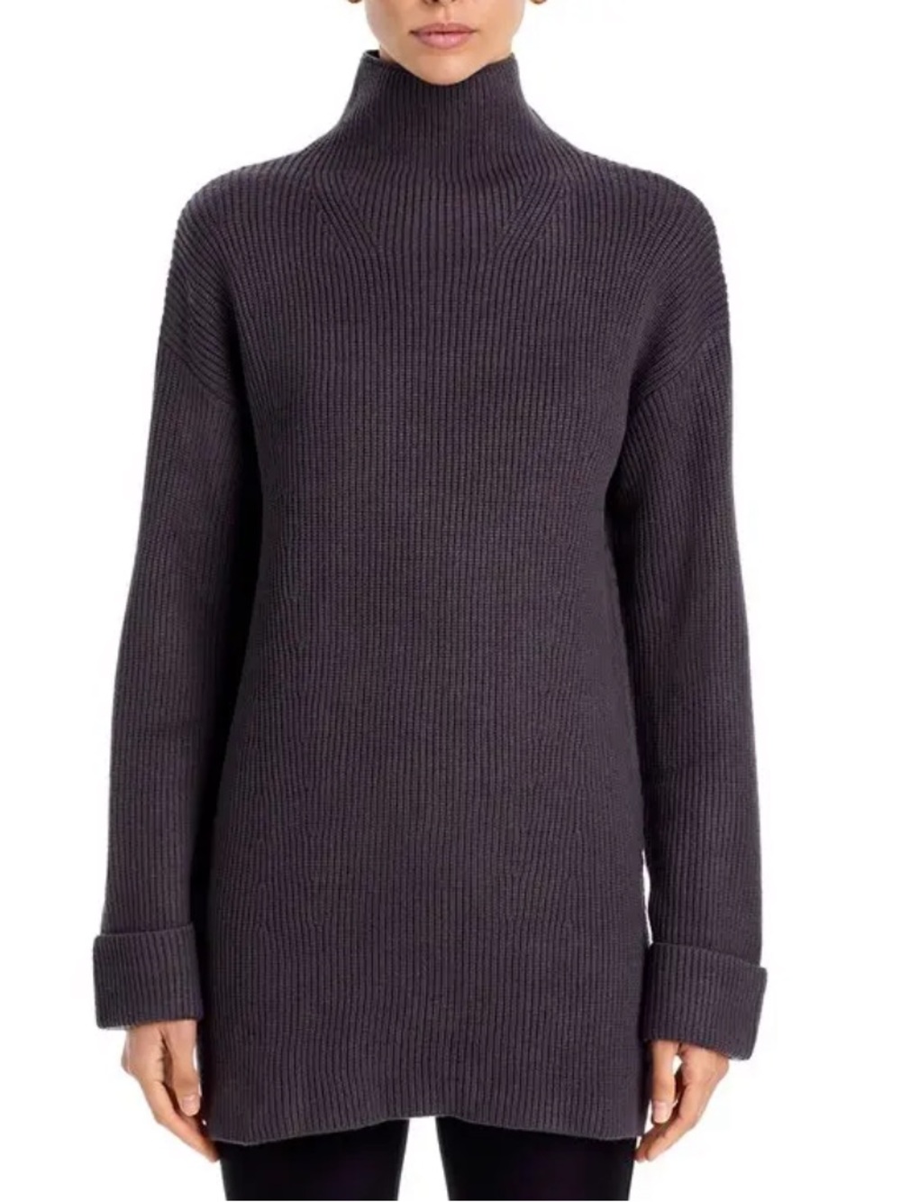 Lysse Canela Cozy Charcoal Ribbed Funnel Neck Sweater Size Small NWT